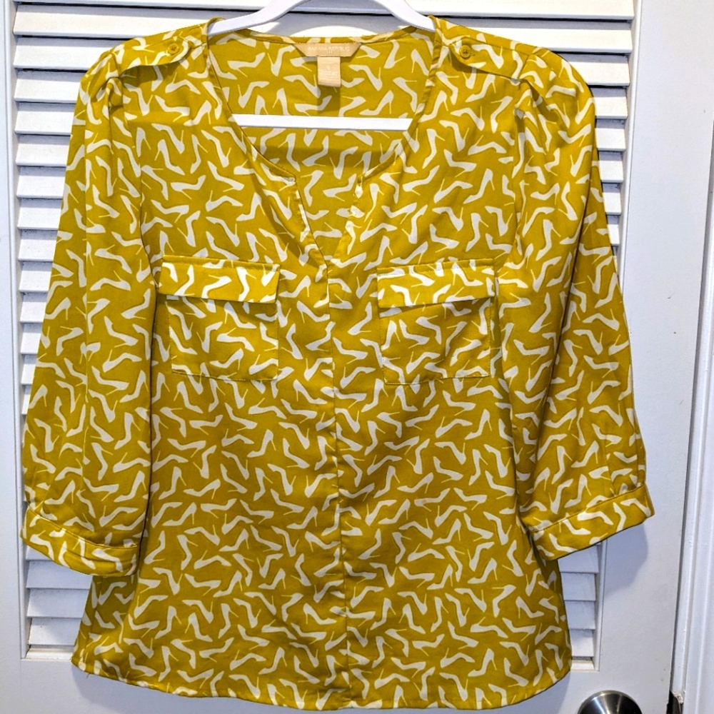 Banana Republic Long Sleeve Top Blouse Green Two Pockets Boho Retro Women's Sm
